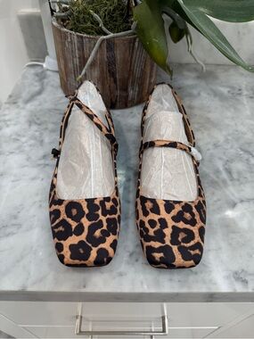 Franco Sarto Leopard Print Mary Jane Flats in Tan and Black